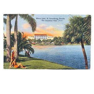 1950s Vintage Postcard St Petersburg Mirror Lake Saddle Shoes Fashion Florida FL